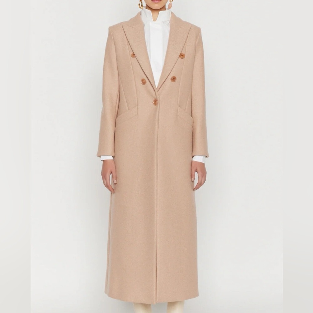 Barbara beige long coat with wide flat collar